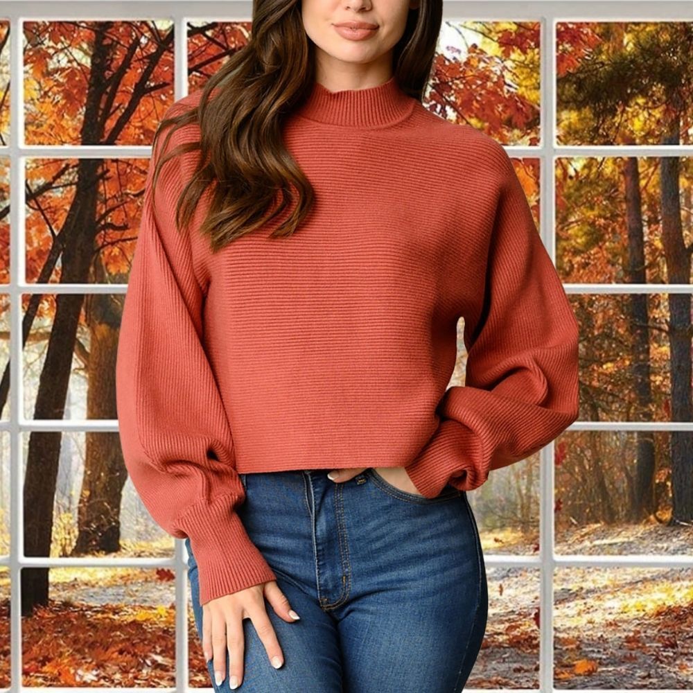 Long sleeve ribbed mock neck top